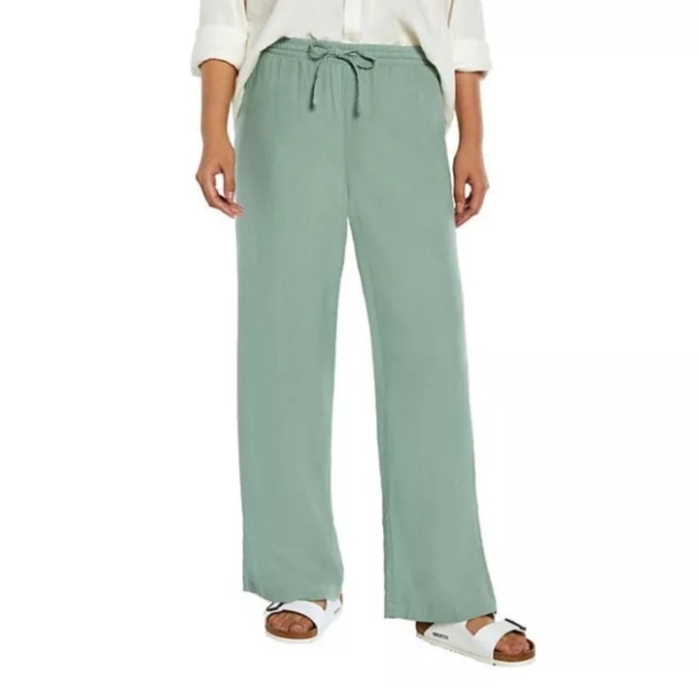 NWOT Gap Ladies Size Large Linen Blend Pull On Granite Green Pants